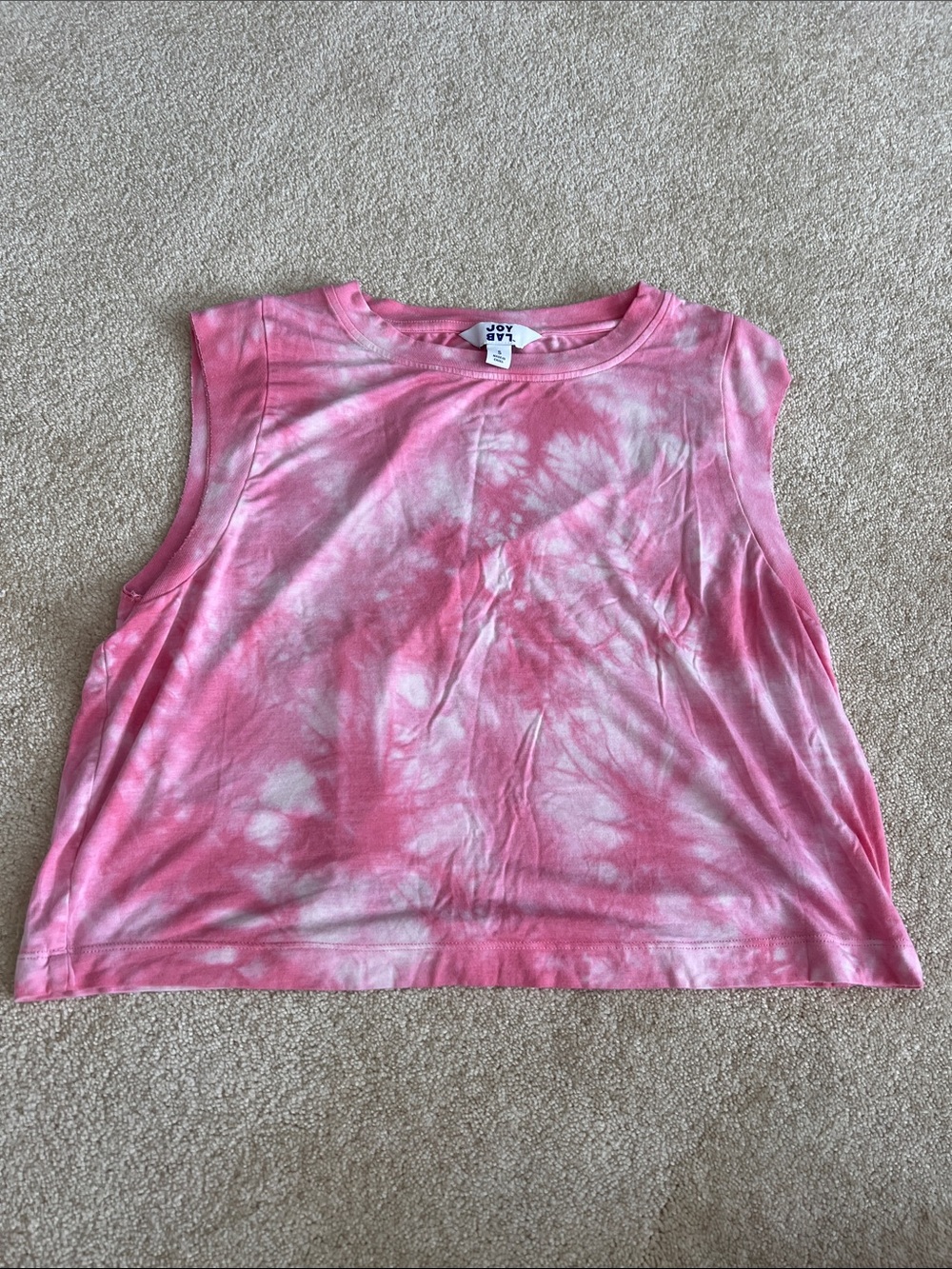 Joy Lab Pink Tie-Dye Cropped Muscle Tank - Size Small